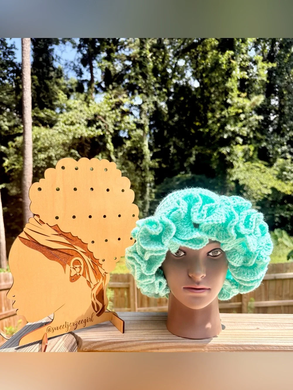 Seafoam Blue Handmade Crochet Ruffle Hat